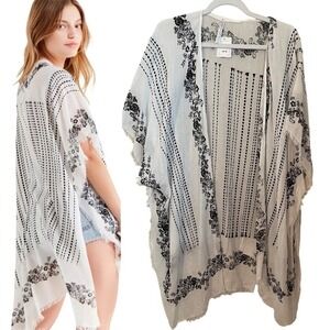 Urban Outfitters Boho Woven Black White Kimono Duster Topper Festival One Size